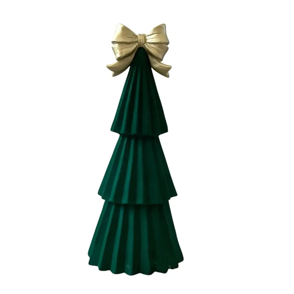 Green Velvet Christmas Tree with Gold Bow Topper 18in Holiday Glam Decor NEW